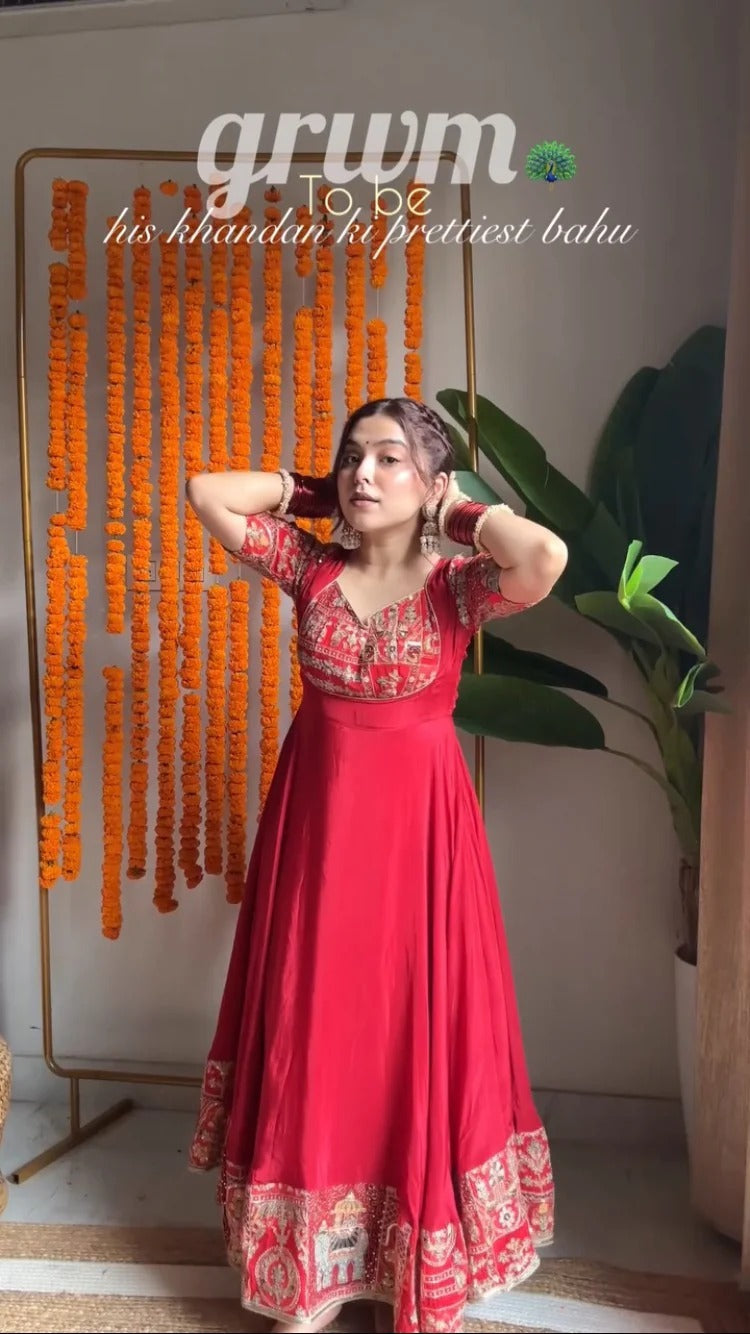 Red Anarkali Suit Set With Dupatta for Women | Designer Wedding & Party Wear Ethnic Outfit