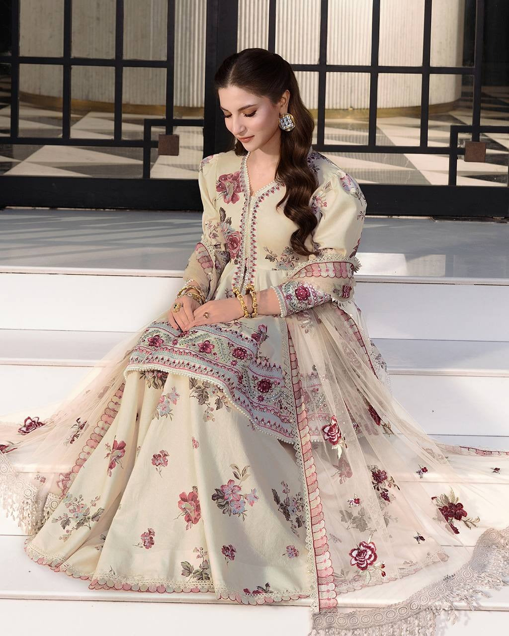 Soft Glam Floral Peplum Sharara Suit Set for Women