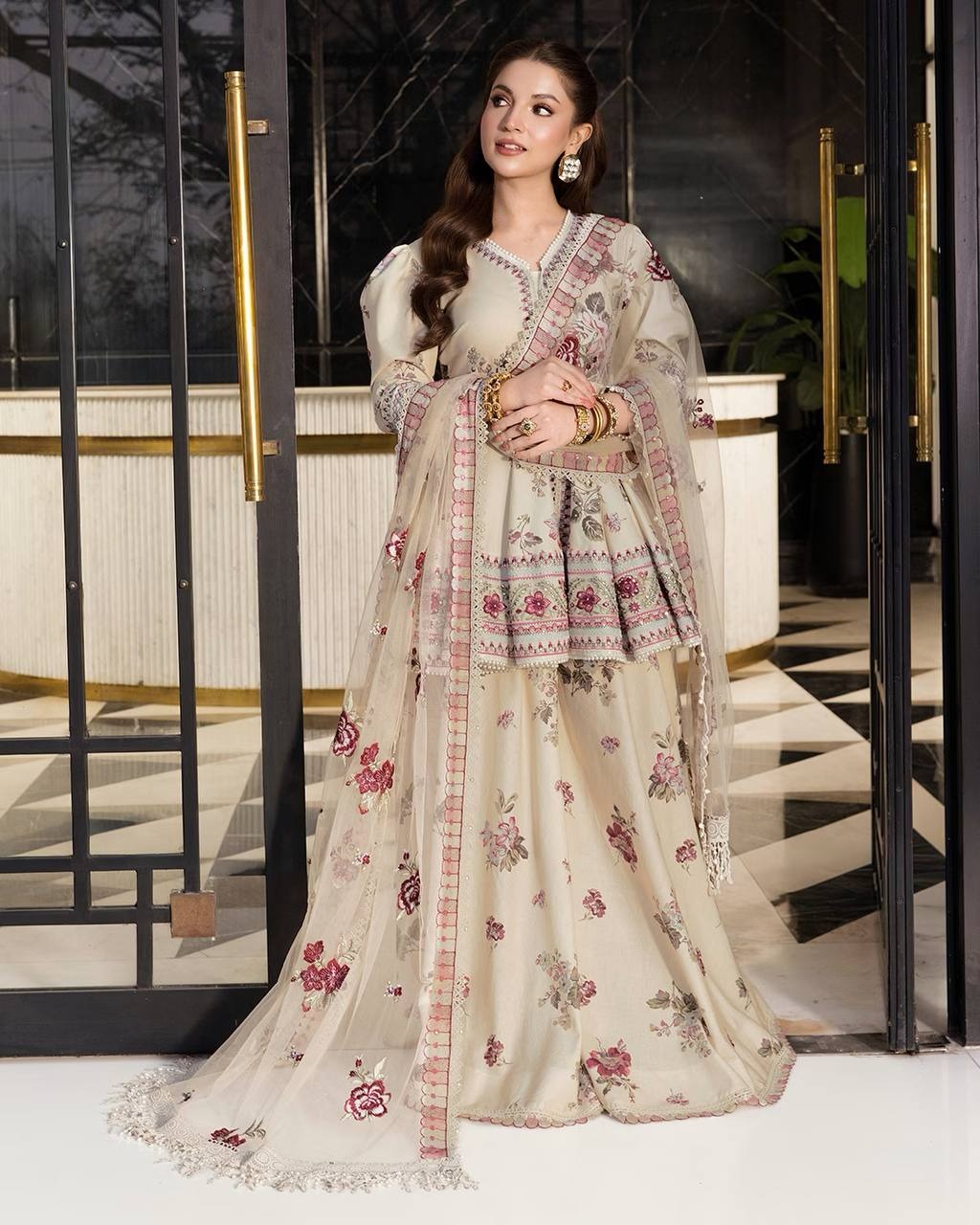 Soft Glam Floral Peplum Sharara Suit Set for Women