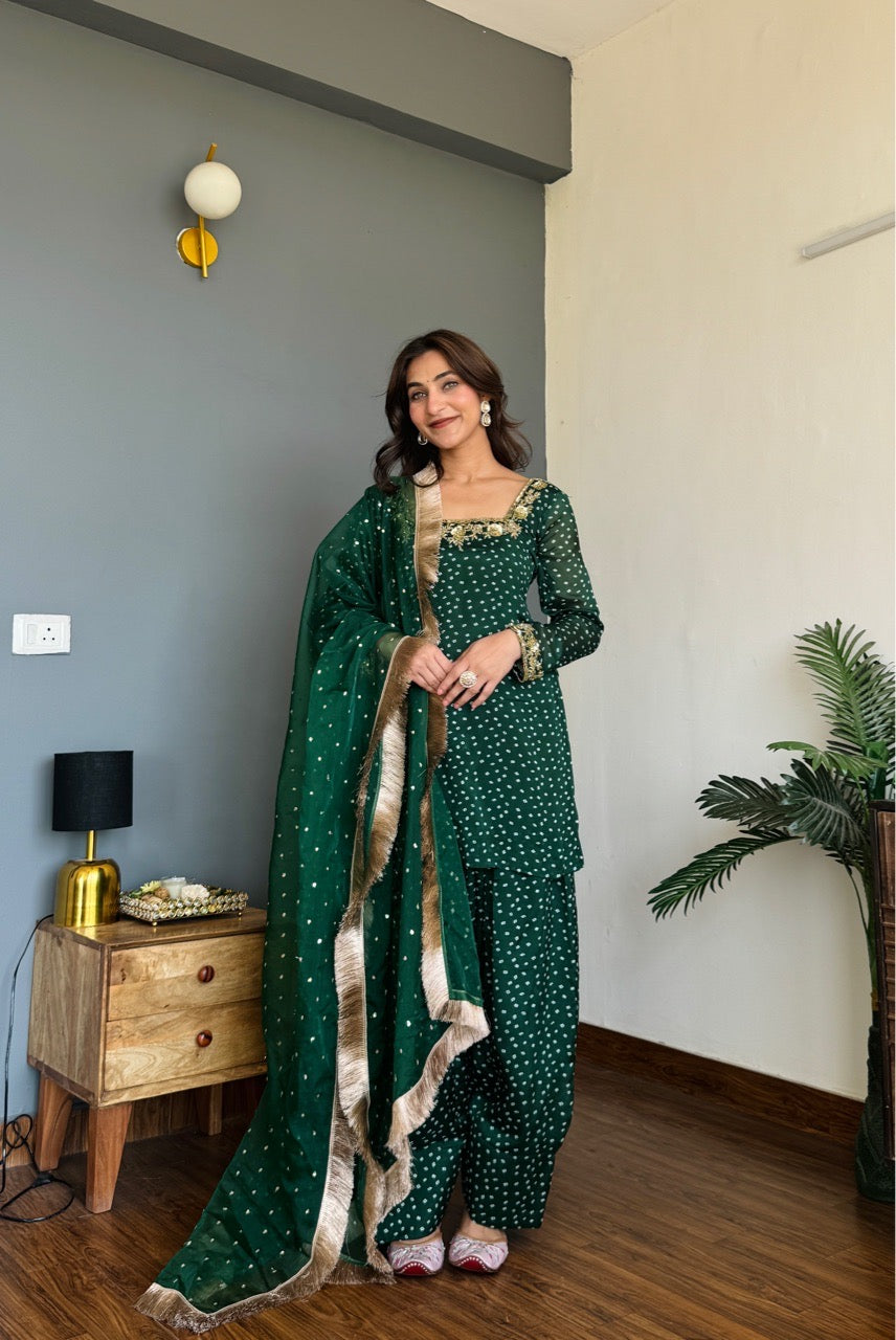 Festival Wear Bandhani Print Farshi Salwar Suit Set