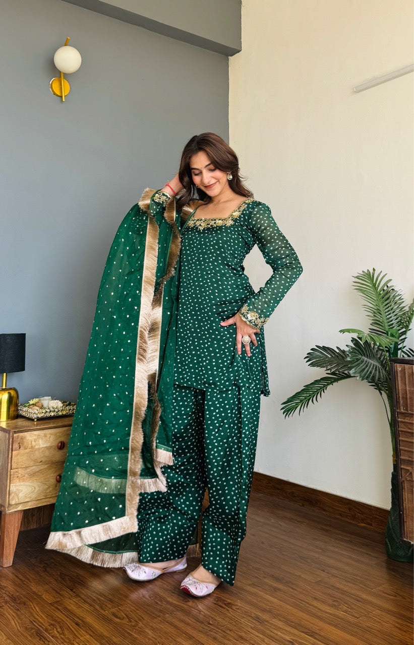 Festival Wear Bandhani Print Farshi Salwar Suit Set