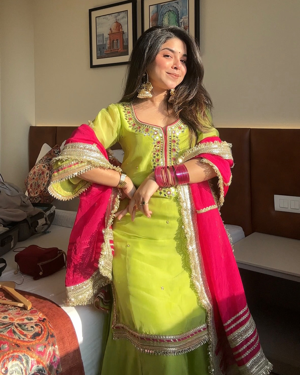 Festive Wear Designer Neon Color Sharara Suit Set