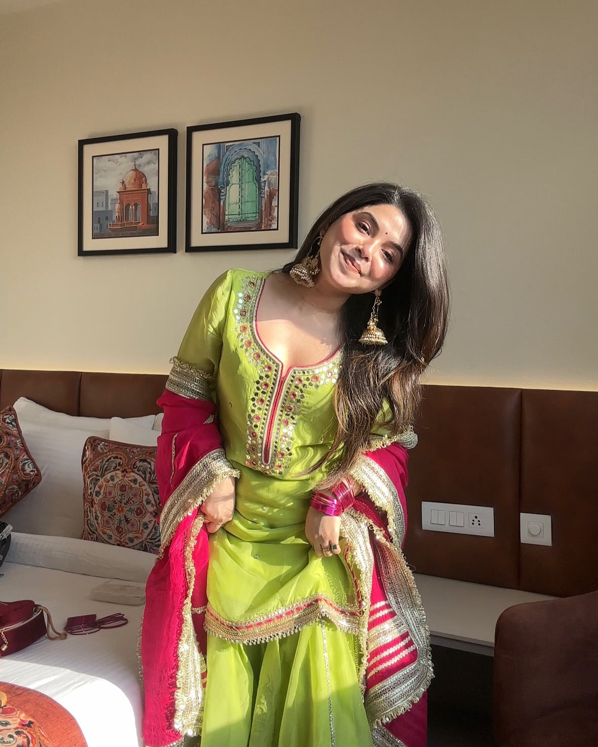 Festive Wear Designer Neon Color Sharara Suit Set