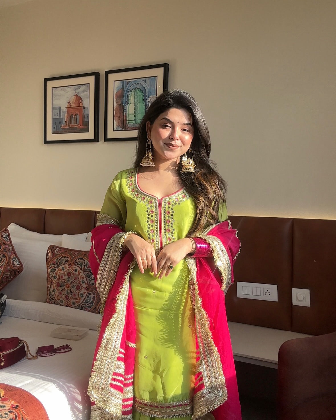 Festive Wear Designer Neon Color Sharara Suit Set