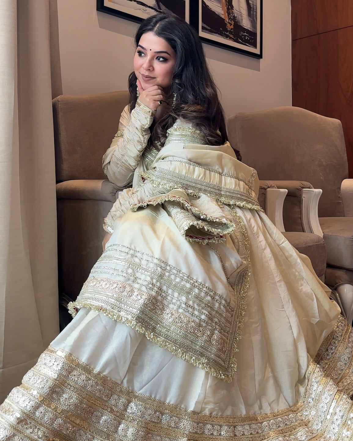 White Chinon Embroidered Work Anarkali Set