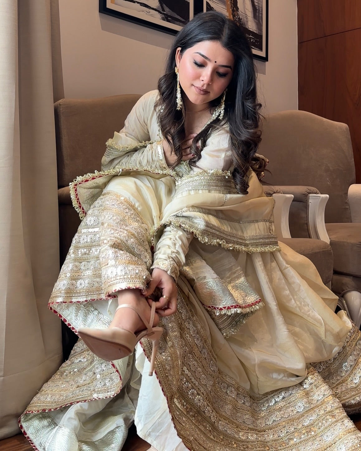 White Chinon Embroidered Work Anarkali Set