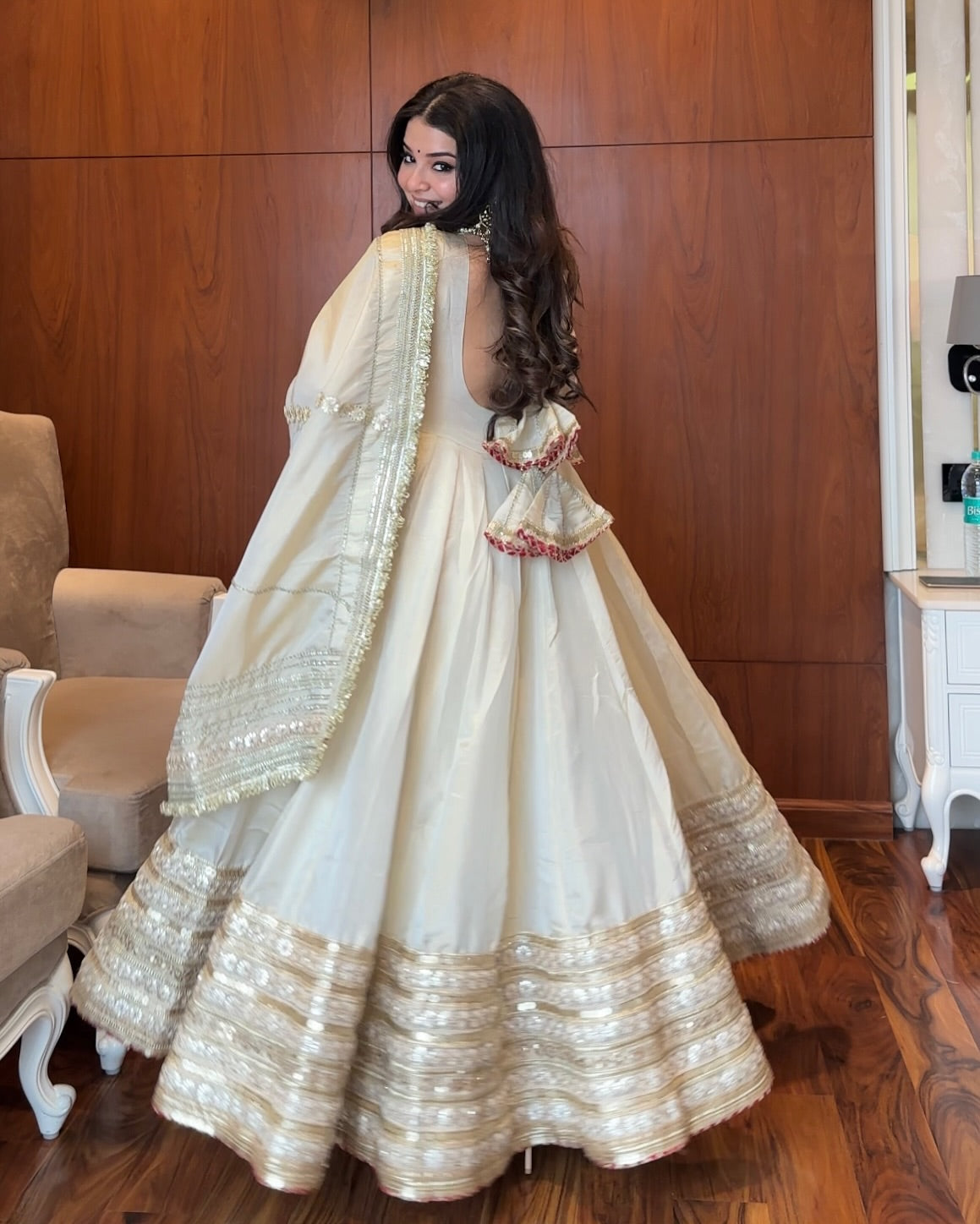 White Chinon Embroidered Work Anarkali Set