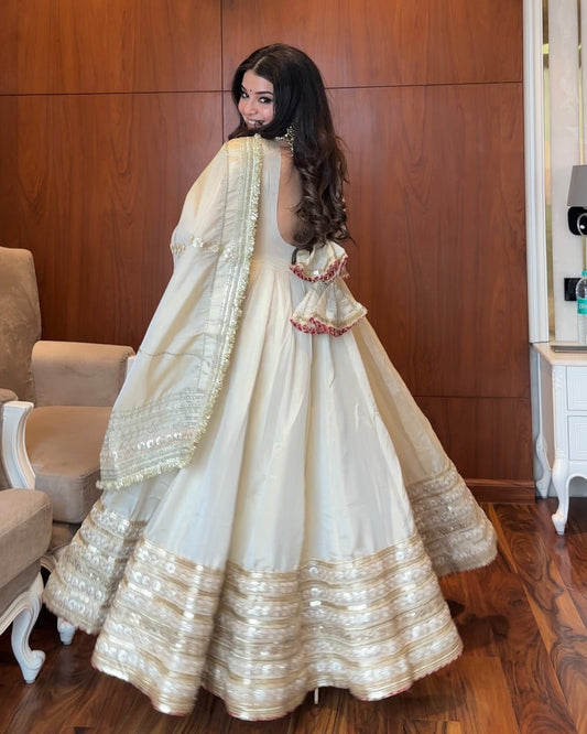 White Chinon Embroidered Work Anarkali Set