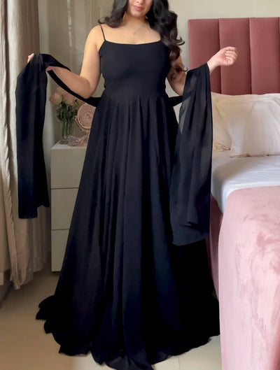 Black Jacket Style Anarkali Gown for Women with Dupatta