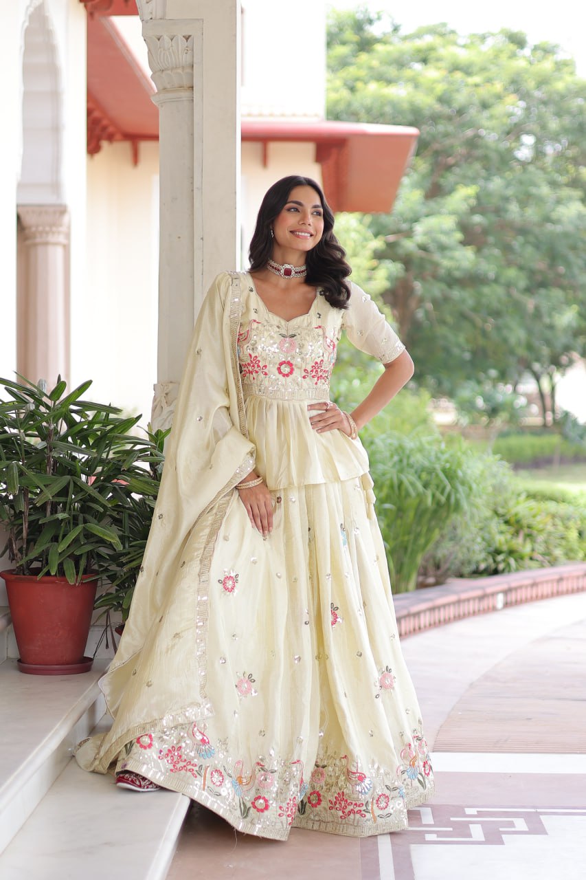 Premium Gold Crush Embroidered Lehenga Choli Set