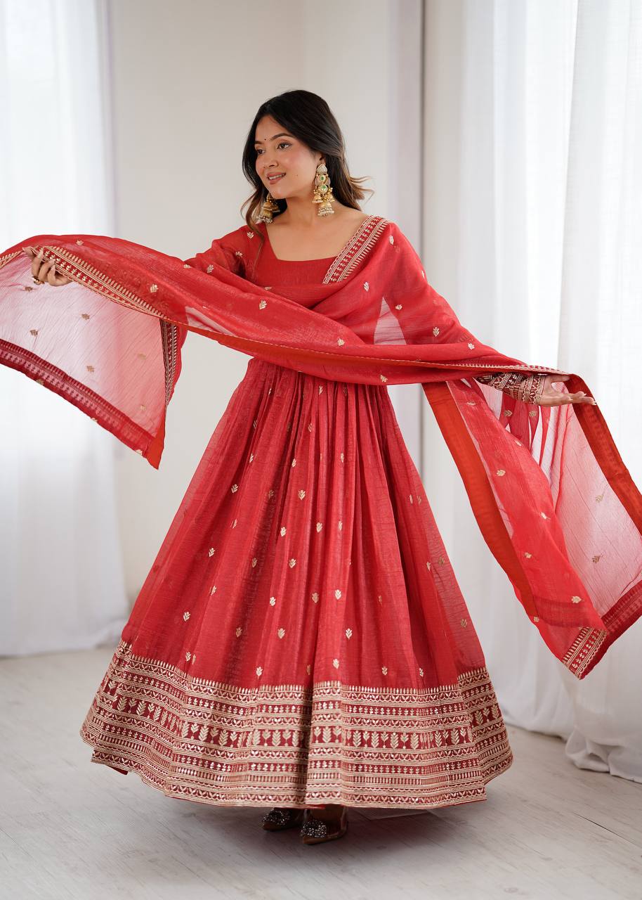 Premium Red Embroidered Anarkali Suit with Dupatta