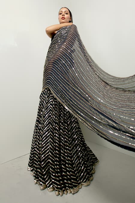 Party Wear Blue Georgette Sequins Ready To Wear Lehenga Saree For Women's