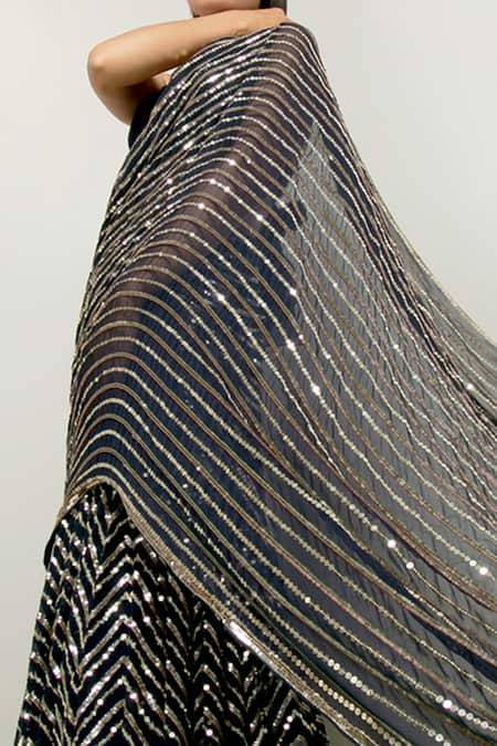 Party Wear Blue Georgette Sequins Ready To Wear Lehenga Saree For Women's