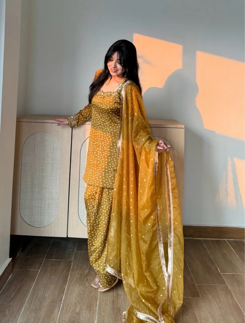 Festival Wear Bandhani Print Farshi Salwar Suit Set