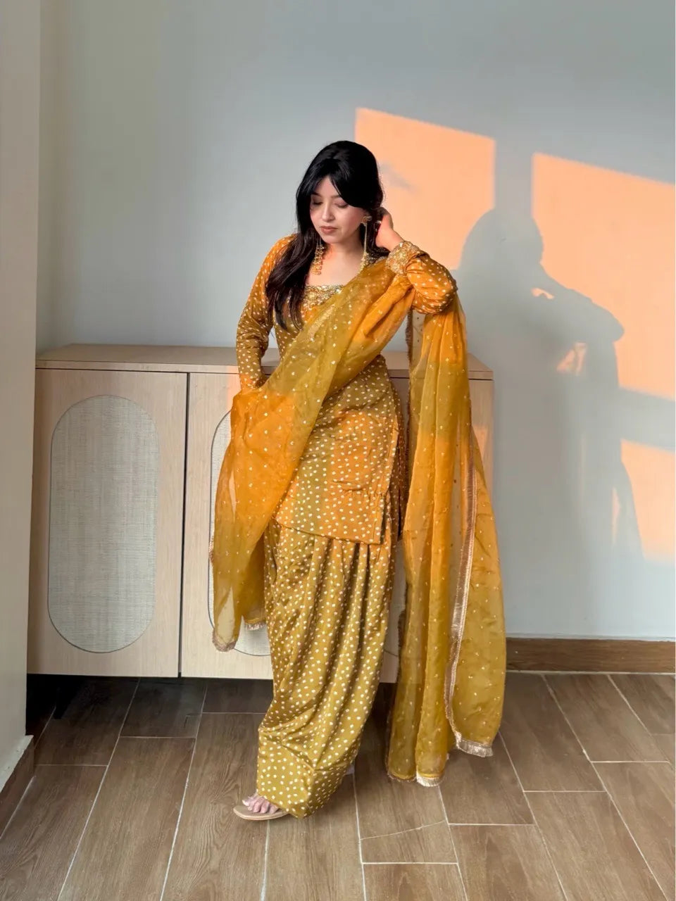 Festival Wear Bandhani Print Farshi Salwar Suit Set