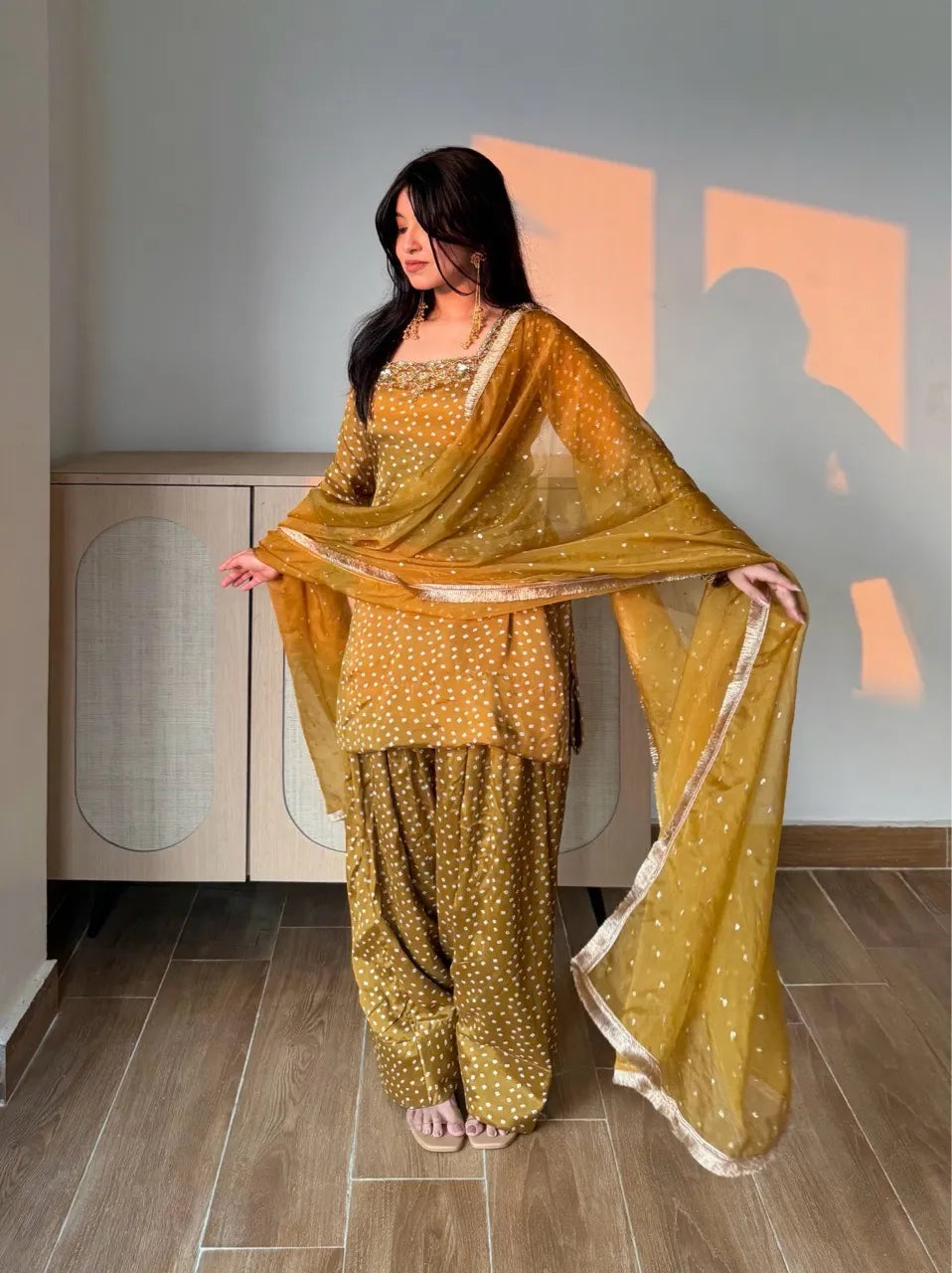 Festival Wear Bandhani Print Farshi Salwar Suit Set