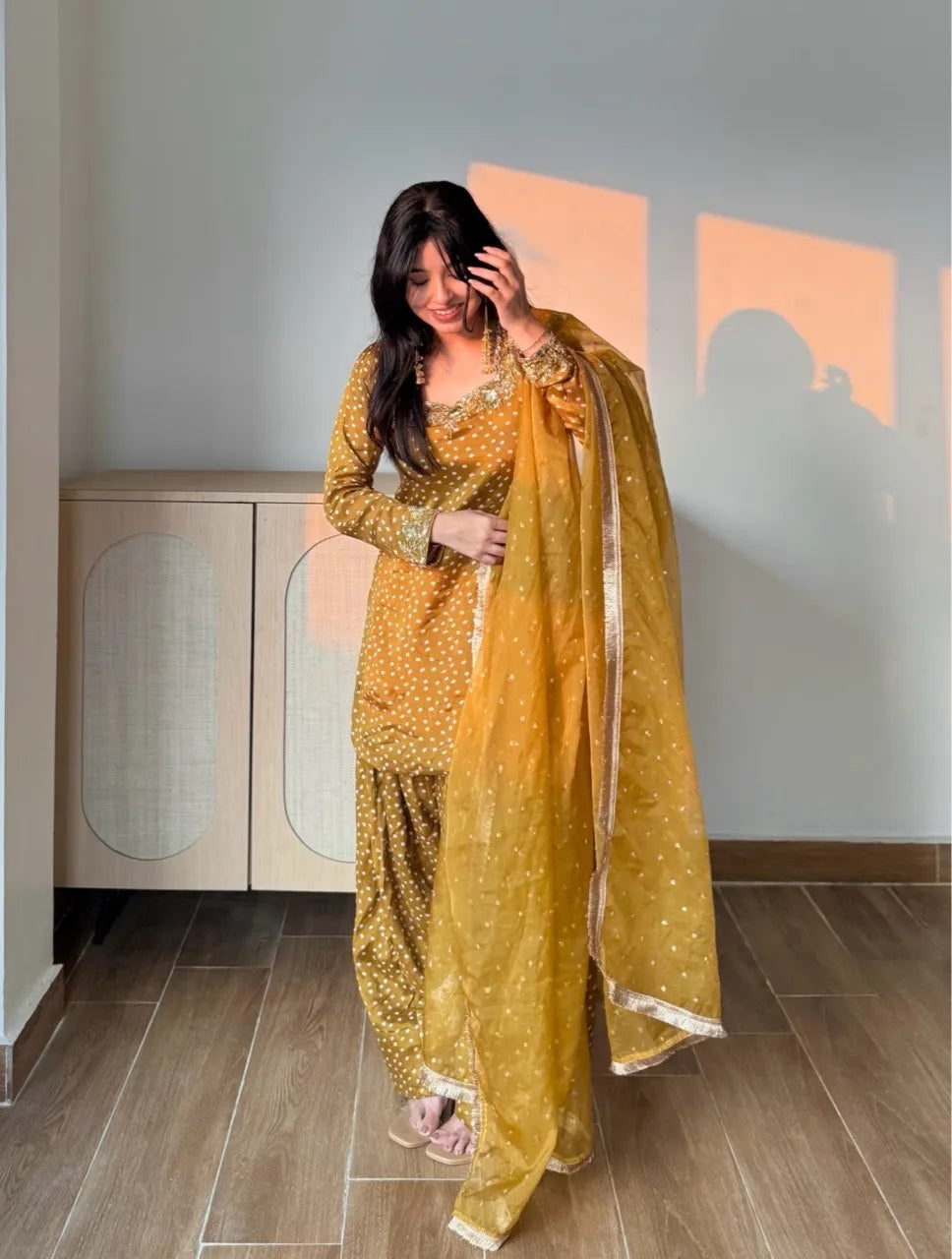 Festival Wear Bandhani Print Farshi Salwar Suit Set