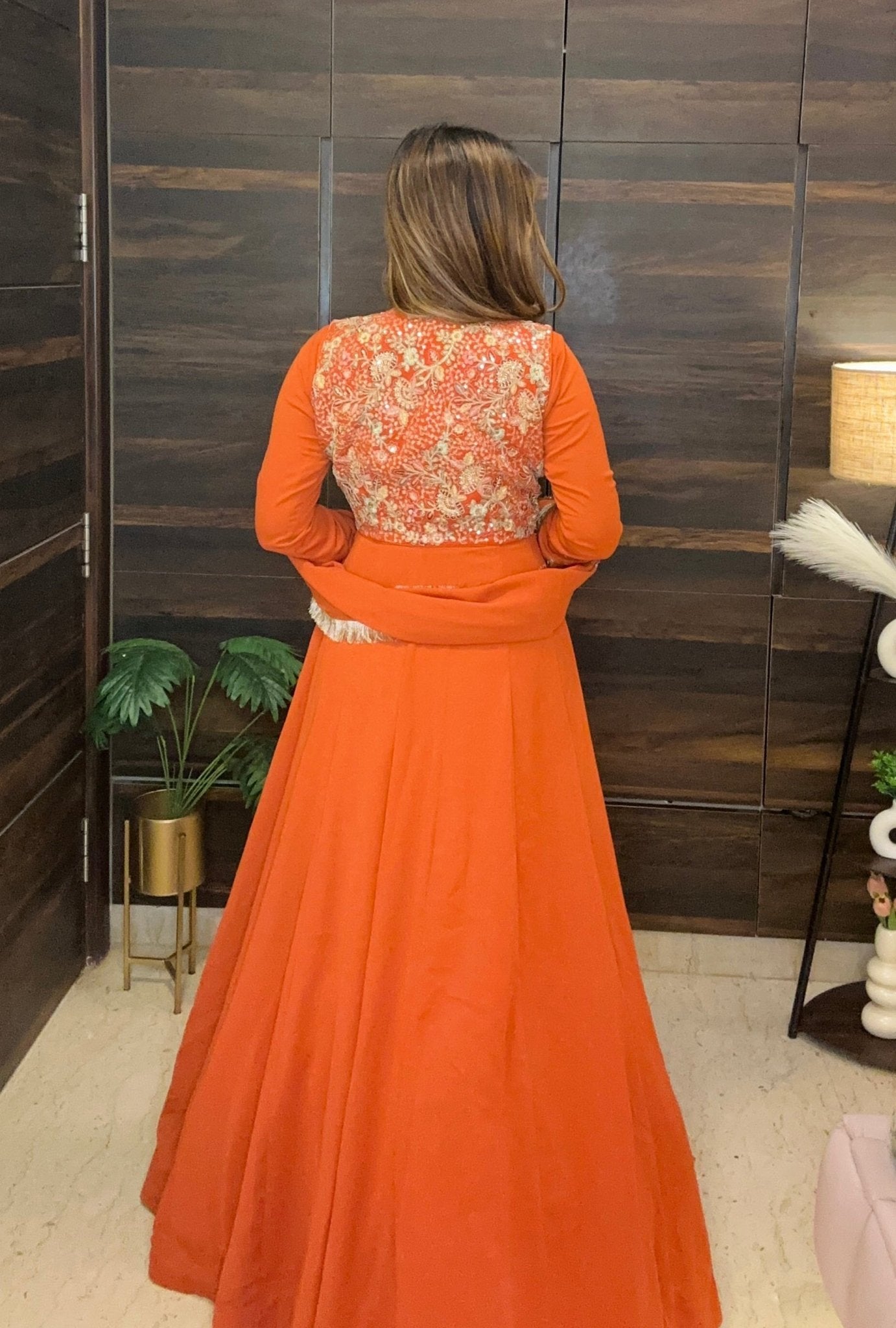 Wedding Wear Rust Orange Anarkali Set