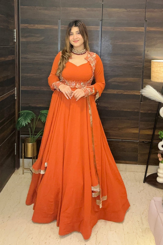 Wedding Wear Rust Orange Anarkali Set